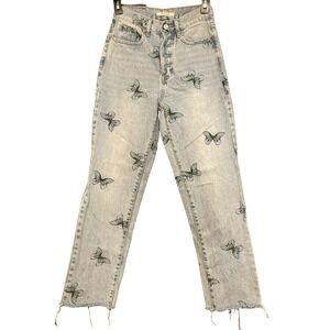 PacSun Butterfly Dad Jeans Women's Size 24 High Rise Y2K Cottage Core Raw Hem